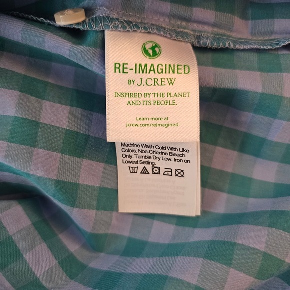 J.Crew Gingham Ruffle Neck Smocked Puff Sleeve Cotton Poplin Blouse Women's S - Picture 4 of 6